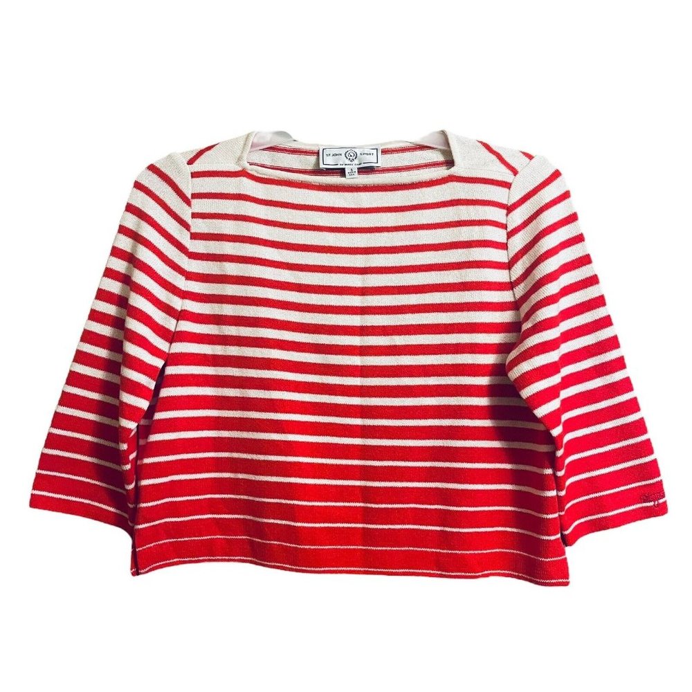 St John Sport Marie Gray Striped Santana Knit Top Small Orange Beige Vintage USA